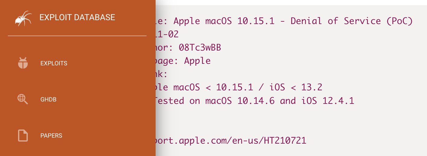 Apple macOS 10.15.1 - Denial of Service (PoC)